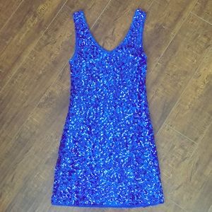 Blue Sequin Mini Dress